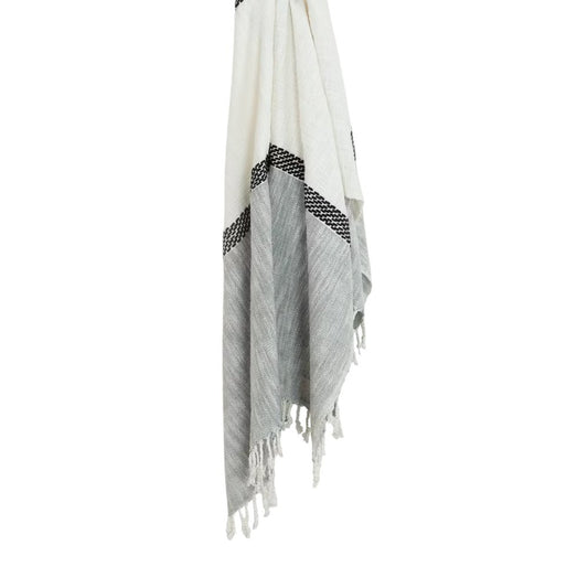 50" X 60" Gray Cotton Woven Color Block Throw Blanket with Fringe