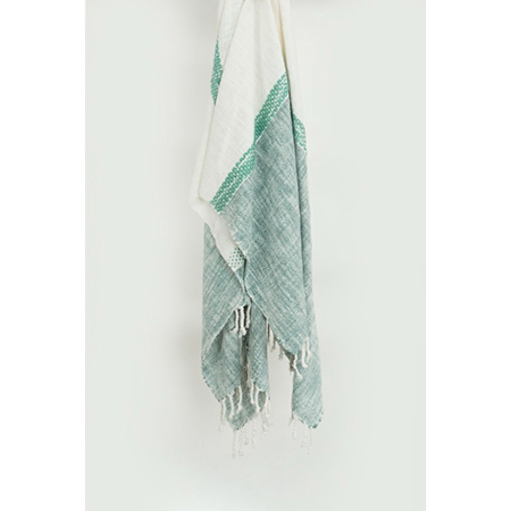 50" X 60" Teal Blue And Ivory Color Block Cotton Throw Blanket with Fringe