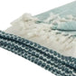 50" X 60" Teal Blue And Ivory Color Block Cotton Throw Blanket with Fringe