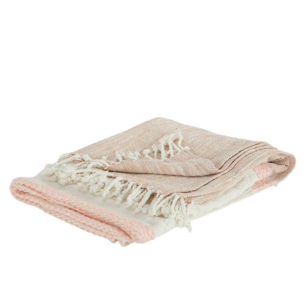 50" X 60" Blush Cotton Woven Color Block Throw Blanket with Fringe