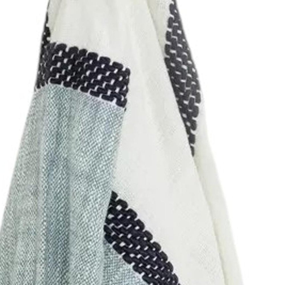 50" X 60" Blue And Ivory Cotton Woven Color Block Throw Blanket with Fringe