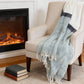 50" X 60" Blue And Ivory Cotton Woven Color Block Throw Blanket with Fringe