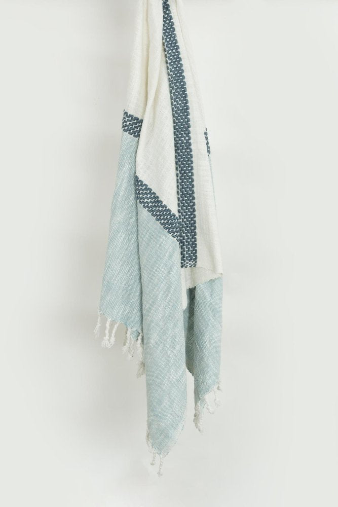 50" X 60" Blue Cotton Woven Color Block Throw Blanket with Fringe
