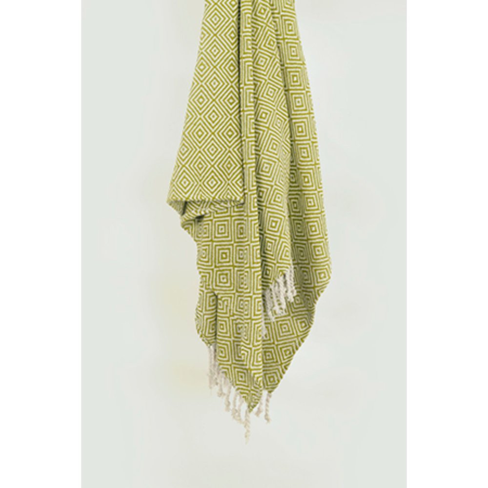 50" X 60" Citrine And Ivory Geometric Cotton Throw Blanket with Fringe