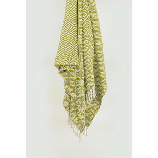 50" X 60" Citrine And Ivory Geometric Cotton Throw Blanket with Fringe