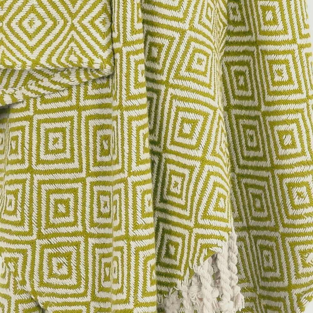 50" X 60" Citrine And Ivory Geometric Cotton Throw Blanket with Fringe