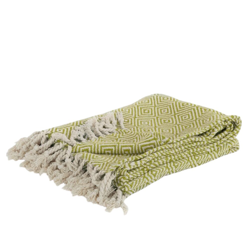50" X 60" Citrine And Ivory Geometric Cotton Throw Blanket with Fringe