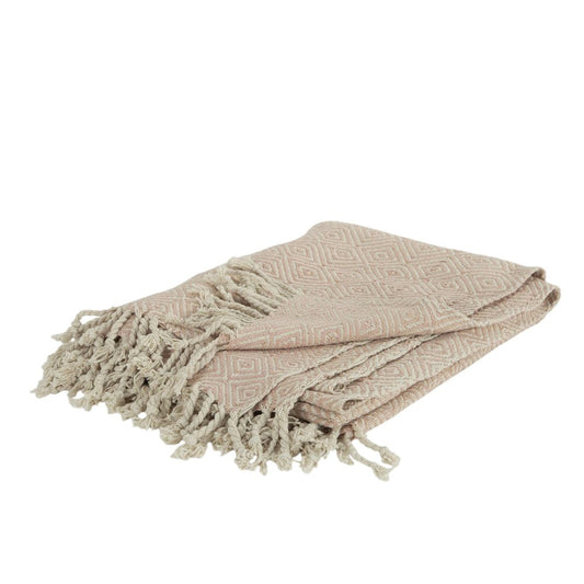 50" X 60" Blush Cotton Woven Geometric Throw Blanket with Fringe