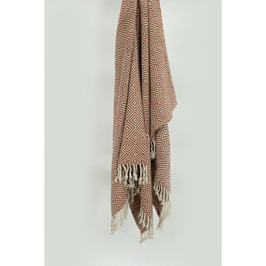 50" X 60" Brown Cotton Woven Geometric Throw Blanket with Fringe