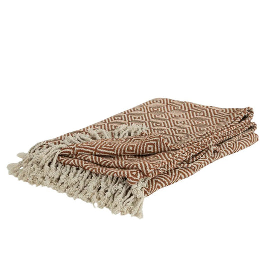 50" X 60" Brown Cotton Woven Geometric Throw Blanket with Fringe