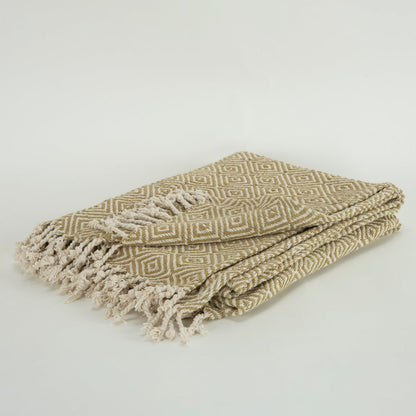 50" X 60" Natural Cotton Woven Geometric Throw Blanket with Fringe