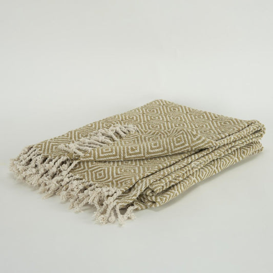 50" X 60" Natural Cotton Woven Geometric Throw Blanket with Fringe