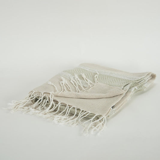 50" X 60" Natural Cotton Woven Striped Throw Blanket with Fringe