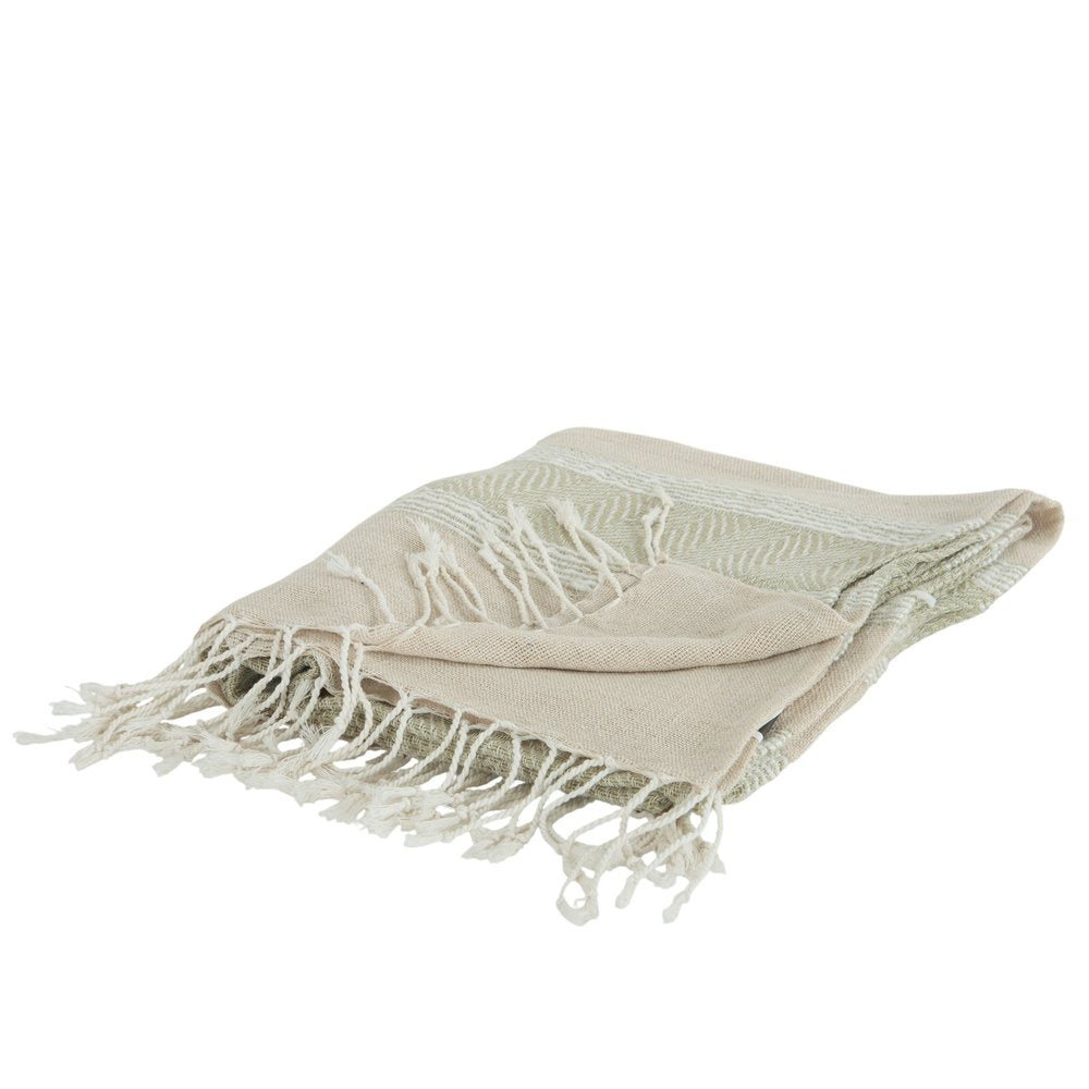 50" X 60" Natural Cotton Woven Striped Throw Blanket with Fringe