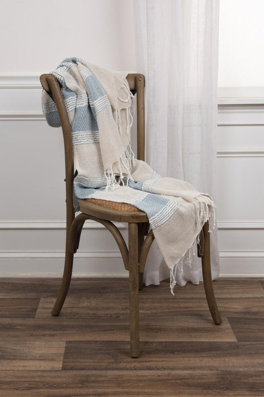 50" X 60" Aqua Cotton Woven Striped Throw Blanket with Fringe