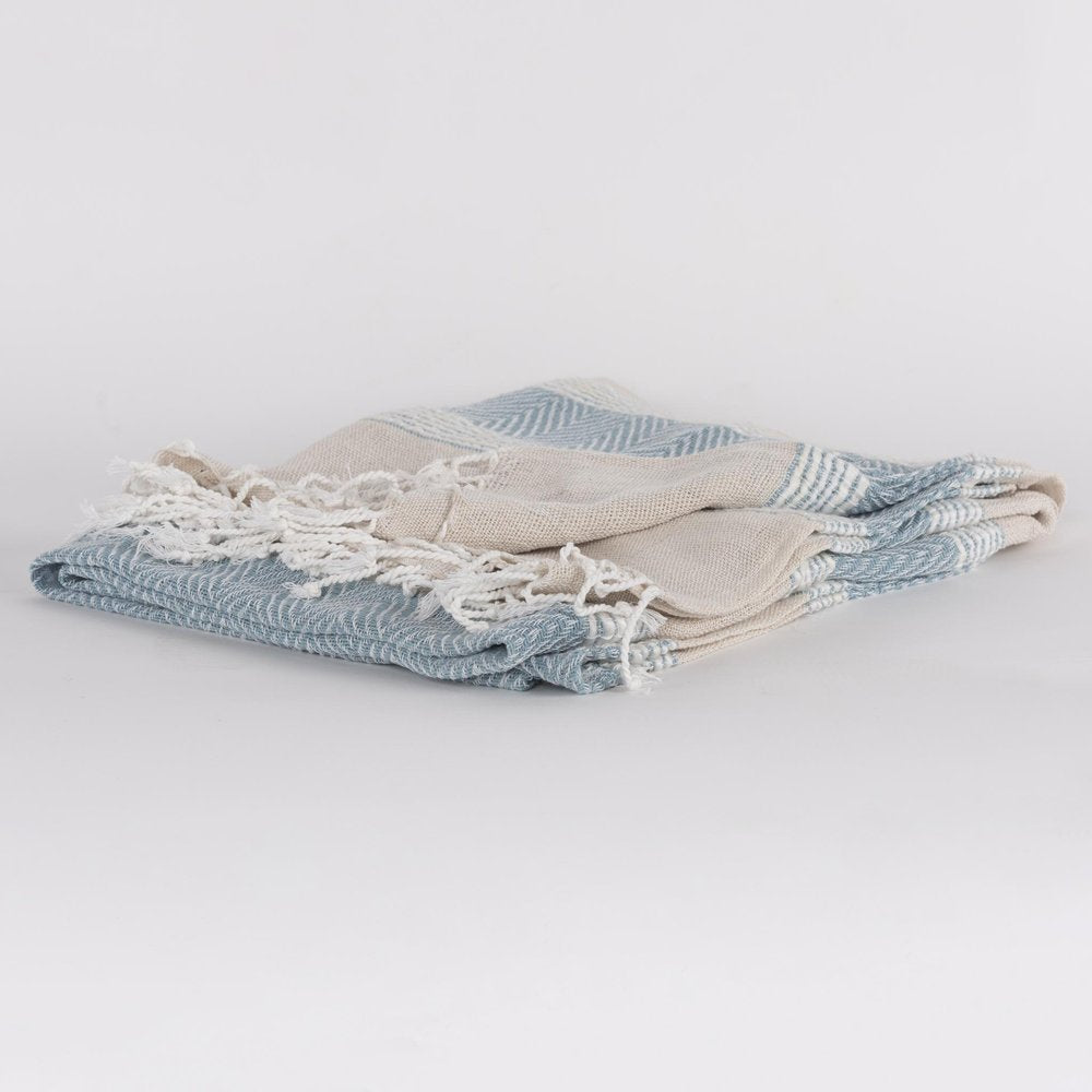 50" X 60" Aqua Cotton Woven Striped Throw Blanket with Fringe