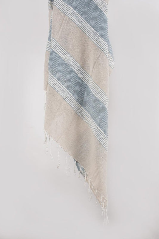 50" X 60" Aqua Cotton Woven Striped Throw Blanket with Fringe