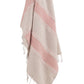 50" X 60" Beige And Pink Cotton Woven Striped Throw Blanket with Fringe
