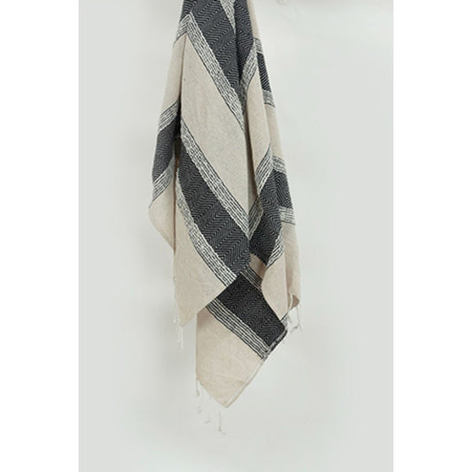 50" X 60" Black Cotton Woven Striped Throw Blanket with Fringe