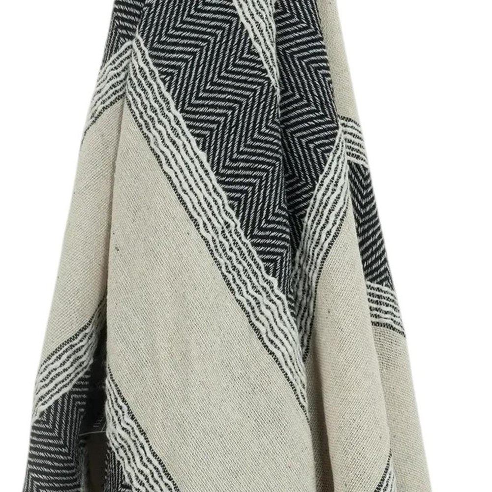 50" X 60" Black Cotton Woven Striped Throw Blanket with Fringe
