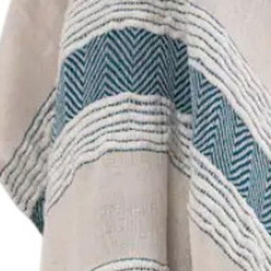 50" X 60" Teal And Blue Cotton Woven Striped Throw Blanket with Fringe
