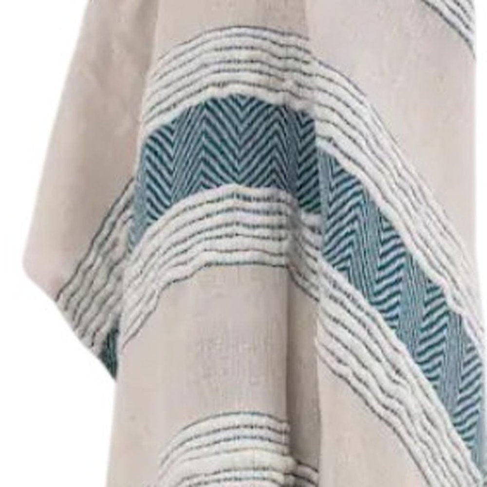 50" X 60" Teal And Blue Cotton Woven Striped Throw Blanket with Fringe
