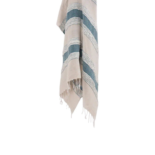 50" X 60" Teal And Blue Cotton Woven Striped Throw Blanket with Fringe
