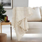 50" X 60" Natural Cotton Woven Floral Throw Blanket with Tassels and Fringe