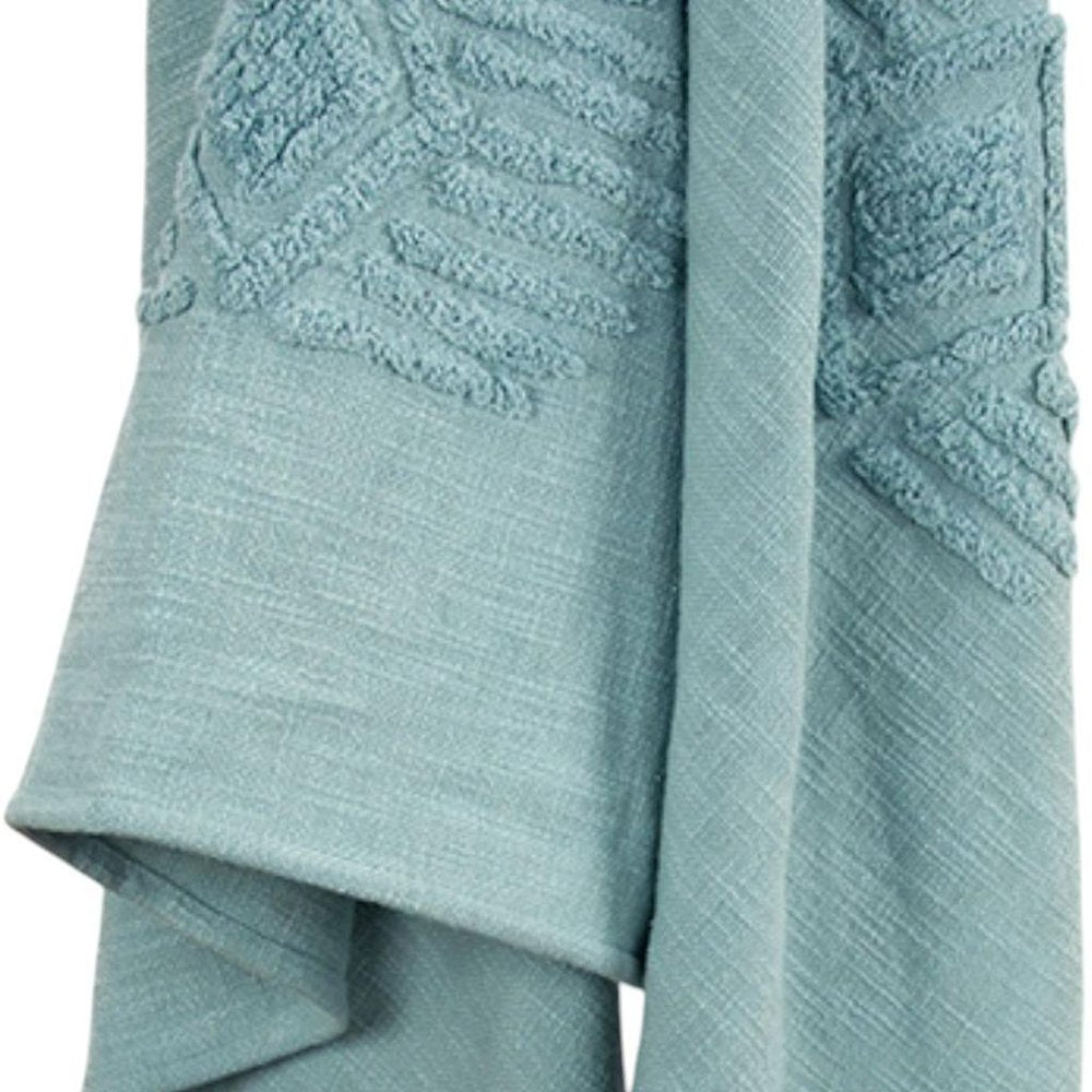 50" X 60" Teal And Blue Cotton Woven Ikat Throw Blanket with Fringe