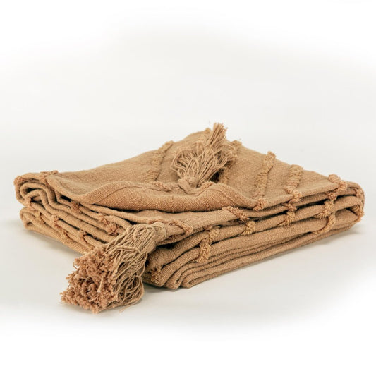 50" X 60" Terra Cotta Cotton Woven Geometric Throw Blanket with Fringe