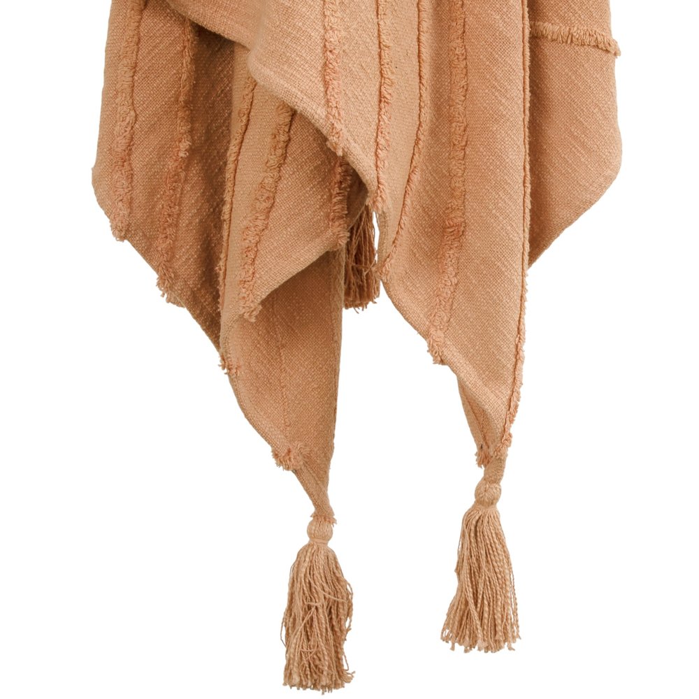50" X 60" Terra Cotta Cotton Woven Geometric Throw Blanket with Fringe