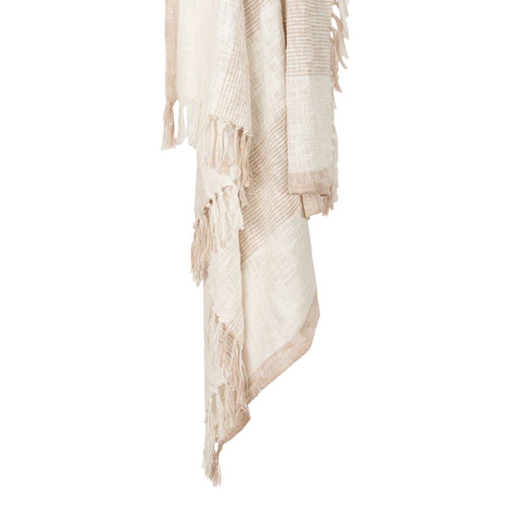 50" X 60" Ivory Cotton Woven Striped Throw Blanket with Fringe