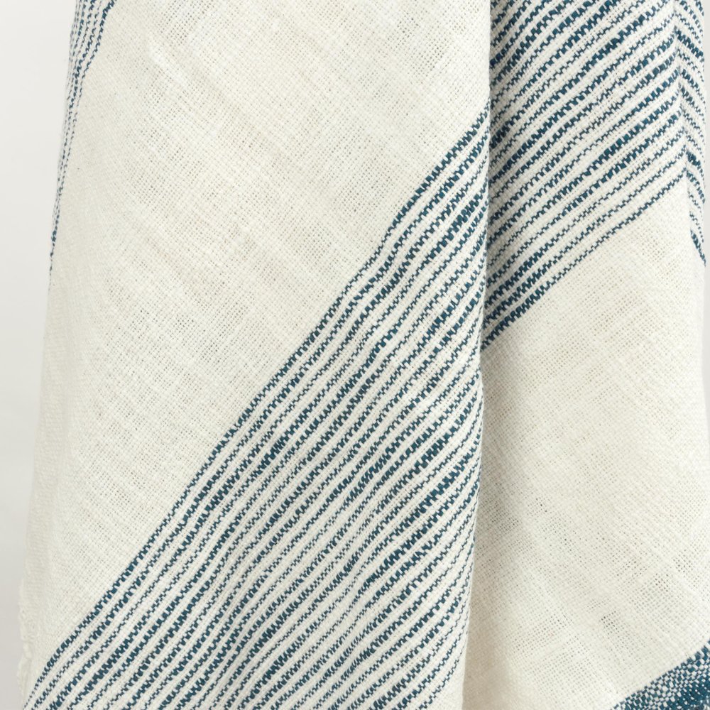 50" X 60" Ivory Cotton Woven Striped Throw Blanket with Fringe