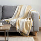 50" X 60" Yellow And Ivory Cotton Woven Striped Throw Blanket with Fringe