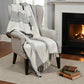 50" X 60" Black And Ivory Cotton Woven Striped Throw Blanket with Fringe