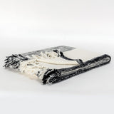 50" X 60" Black And Ivory Cotton Woven Striped Throw Blanket with Fringe