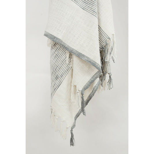 50" X 60" Gray And Ivory Cotton Woven Striped Throw Blanket with Fringe