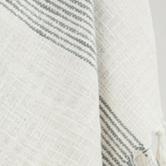 50" X 60" Gray And Ivory Cotton Woven Striped Throw Blanket with Fringe