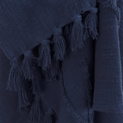 50" X 50" Blue Floral Cotton Woven Throw Blanket with Fringe