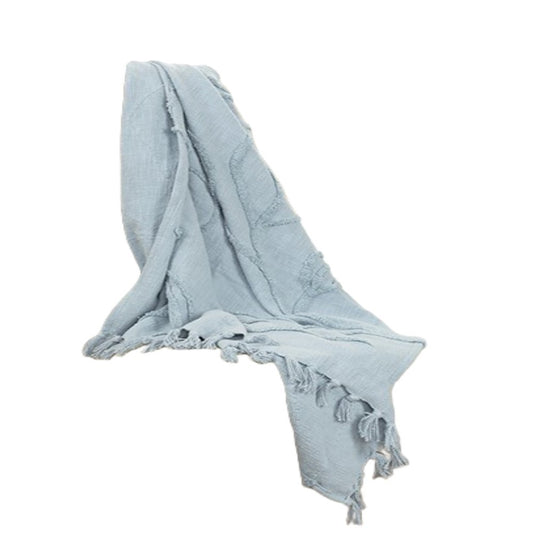 50" X 60" Light Blue Cotton Woven Throw Blanket with Tassels And Fringe