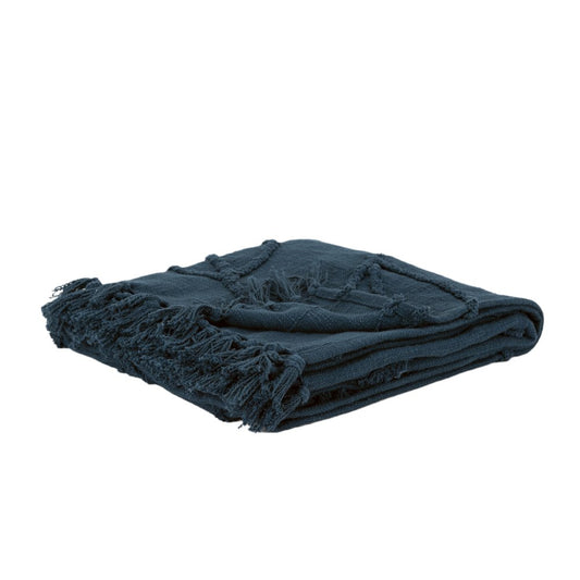 Teal Blue Woven 100% Woven Textured Cotton Throw Blanket