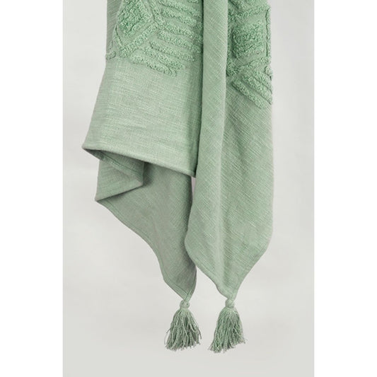 50" X 60" Green Cotton Woven Ikat Throw Blanket with Tassels