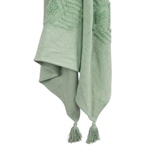 50" X 60" Green Cotton Woven Ikat Throw Blanket with Tassels