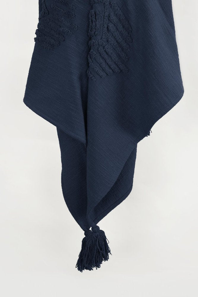 50" X 60" Blue Cotton Woven Ikat Throw Blanket with Tassels