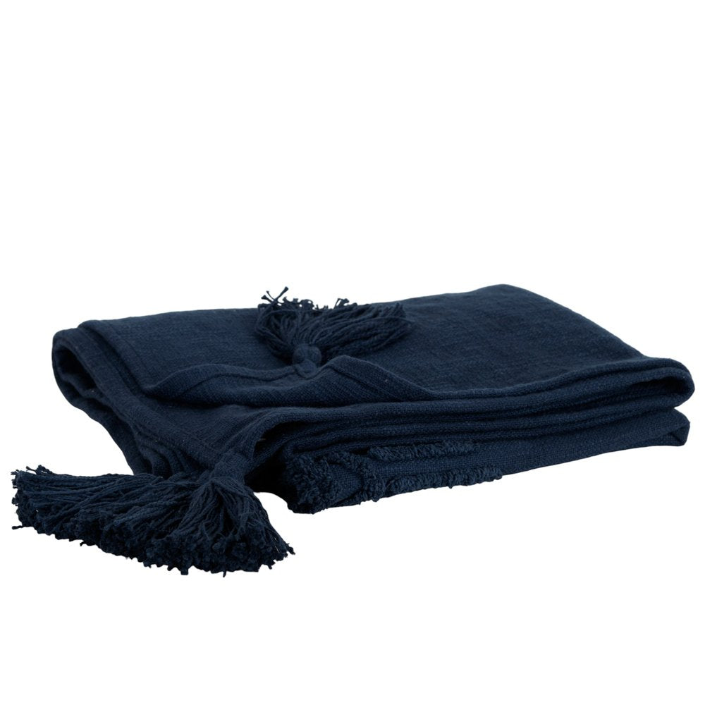50" X 60" Blue Cotton Woven Ikat Throw Blanket with Tassels