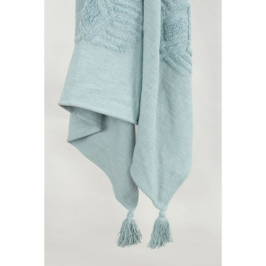 50" X 60" Aqua Cotton Woven Ikat Throw Blanket with Tassels