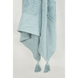 50" X 60" Aqua Cotton Woven Ikat Throw Blanket with Tassels