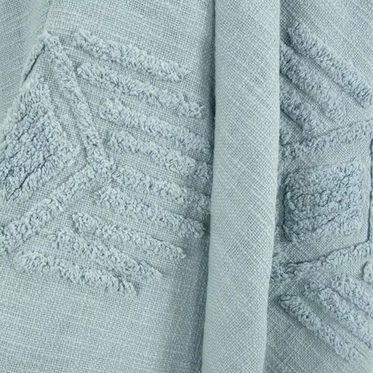 50" X 60" Aqua Cotton Woven Ikat Throw Blanket with Tassels