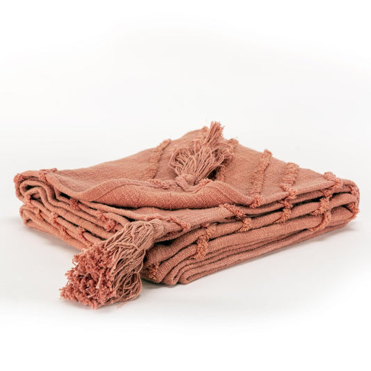 50" X 60" Coral Cotton Woven Geometric Throw Blanket with Tassels