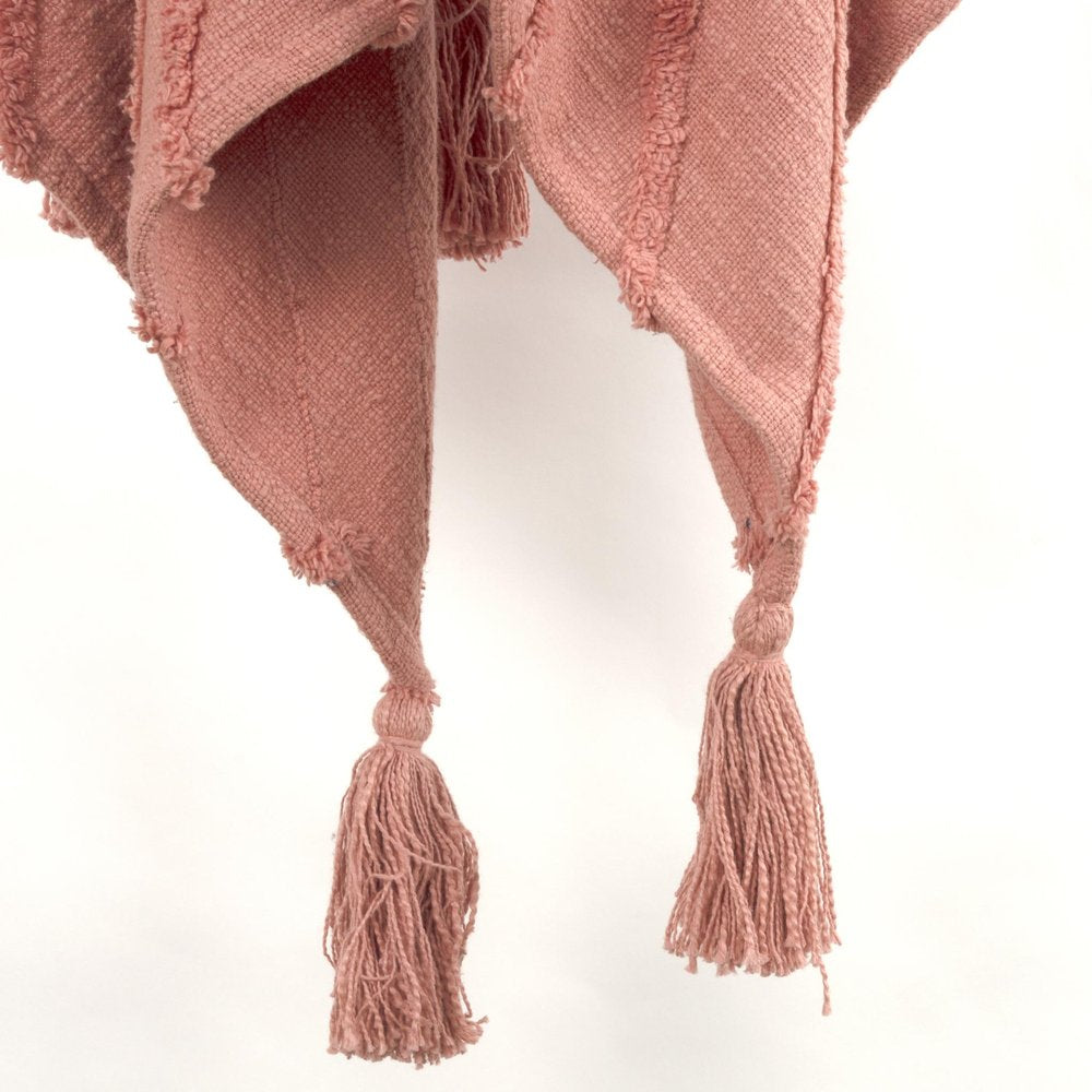 50" X 60" Coral Cotton Woven Geometric Throw Blanket with Tassels